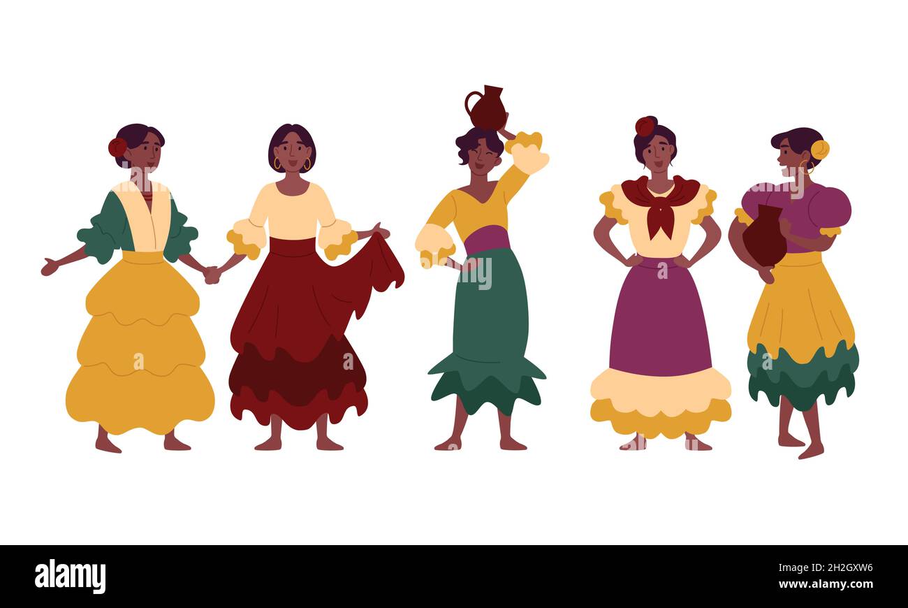 Frauen in traditionellen nationalen Kleidern, festliche Kleidung. Stock Vektor