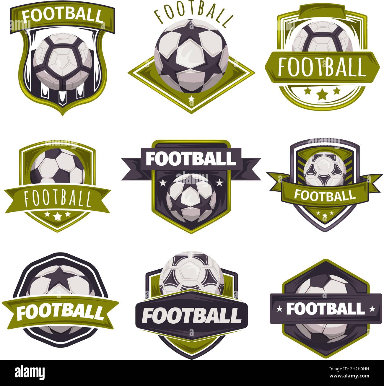 Satz von Logos, Embleme zum Thema Fußball, Fußball. Stock Vektor