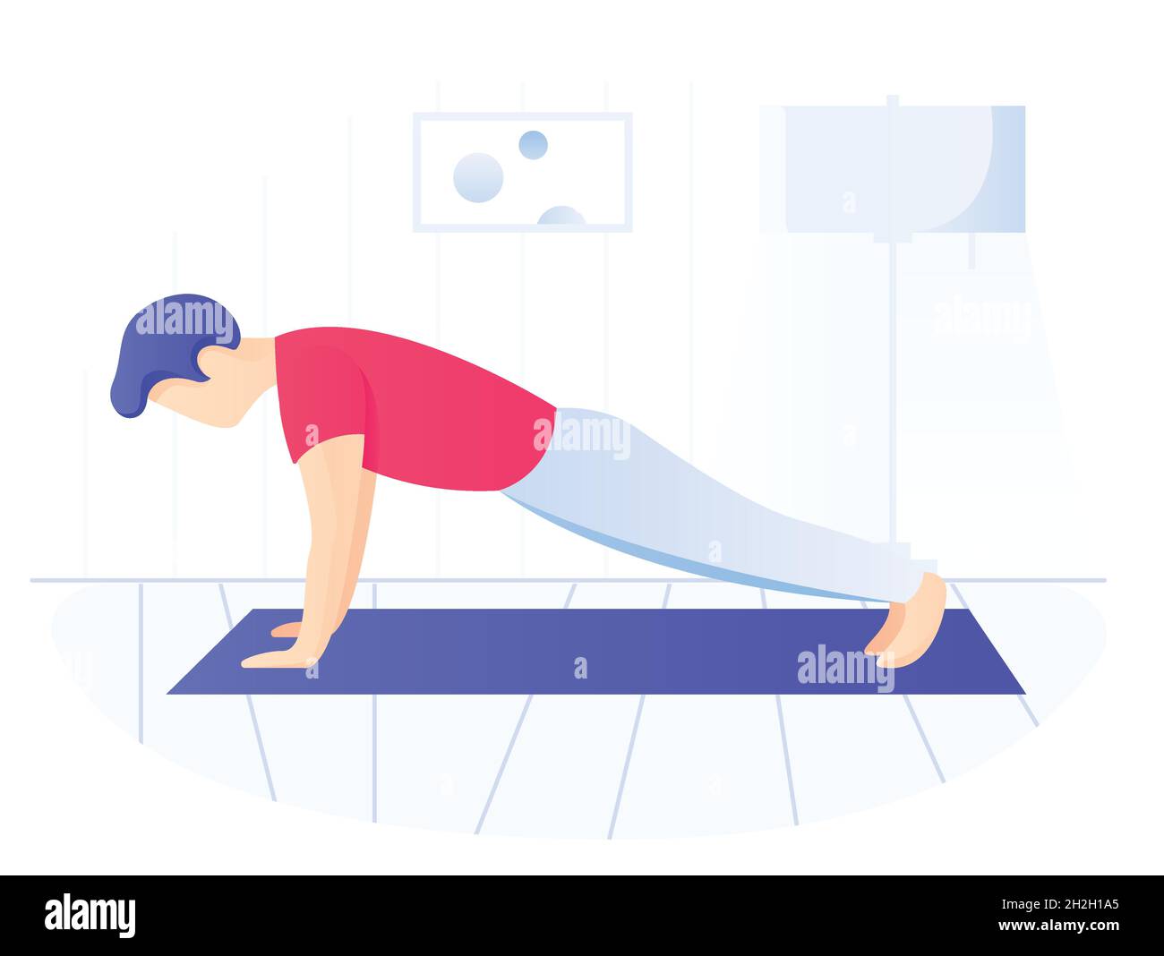 Mann, der Plank-Übung macht. Core Workout, Training zu Hause, Seitenansicht. Stock Vektor