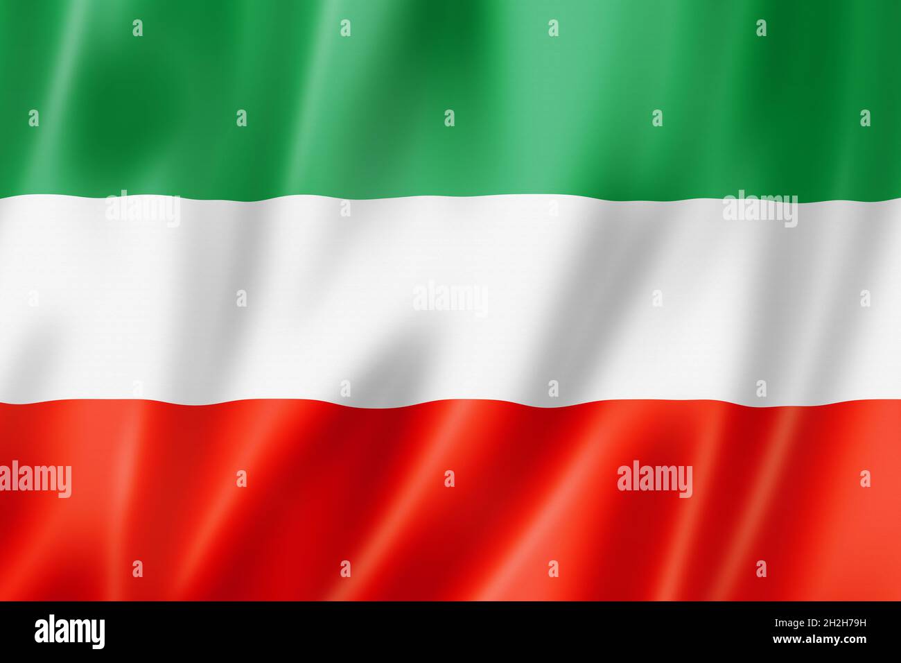 Landesflagge Nordrhein-Westfalen, Deutschland winkende Bannersammlung. 3D-Illustration Stockfoto