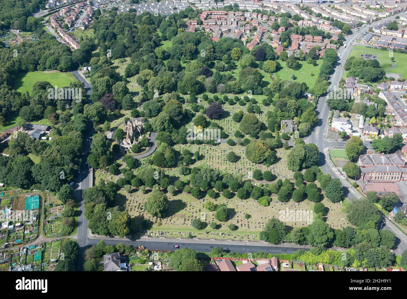 Flaybrick Memorial Gardens, ehemals ein städtischer Friedhof, Birkenhead, Wirral, 2015. Stockfoto