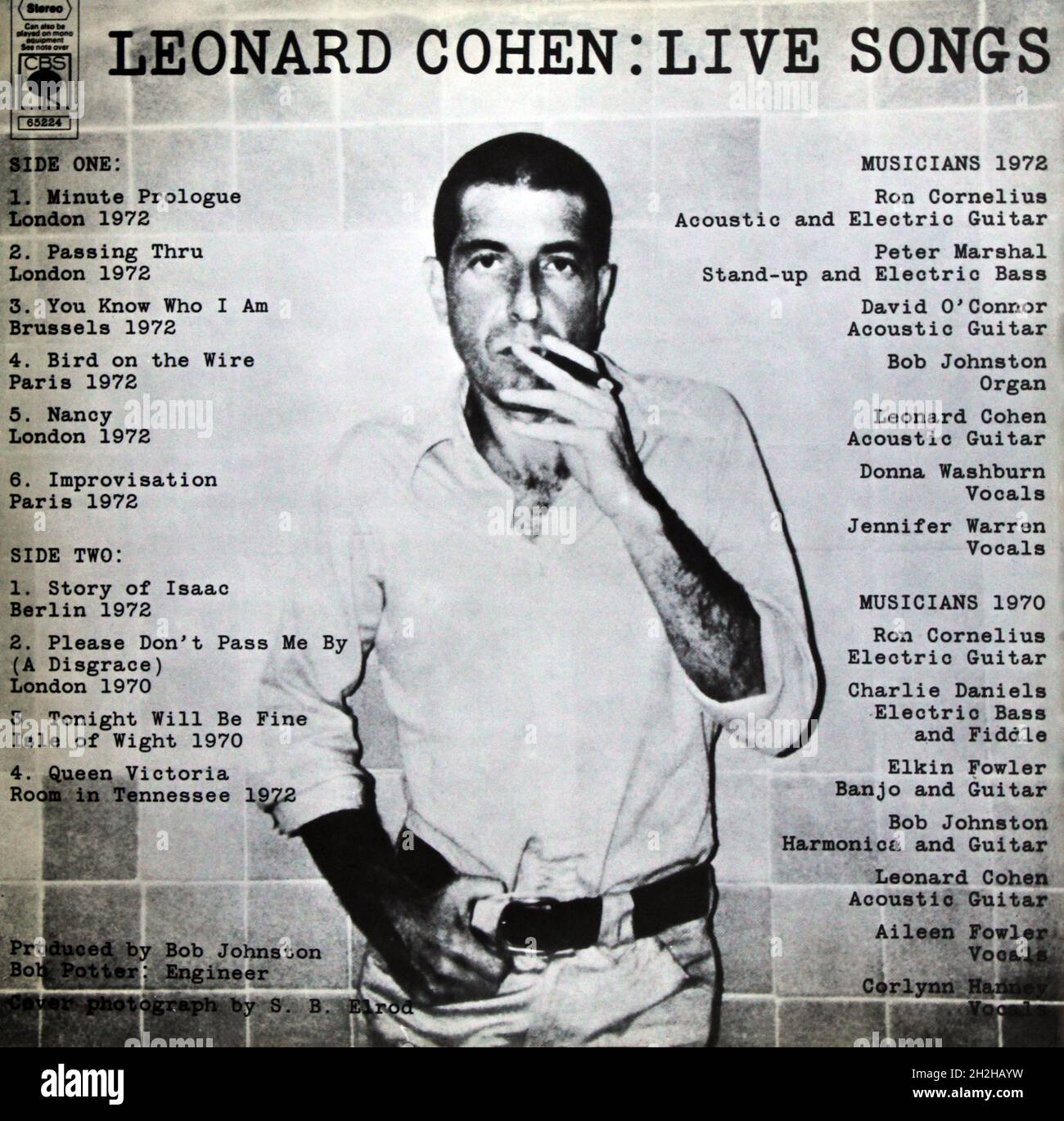 Leonard Cohen: 1973. LP-Frontcover: Live-Songs Stockfoto