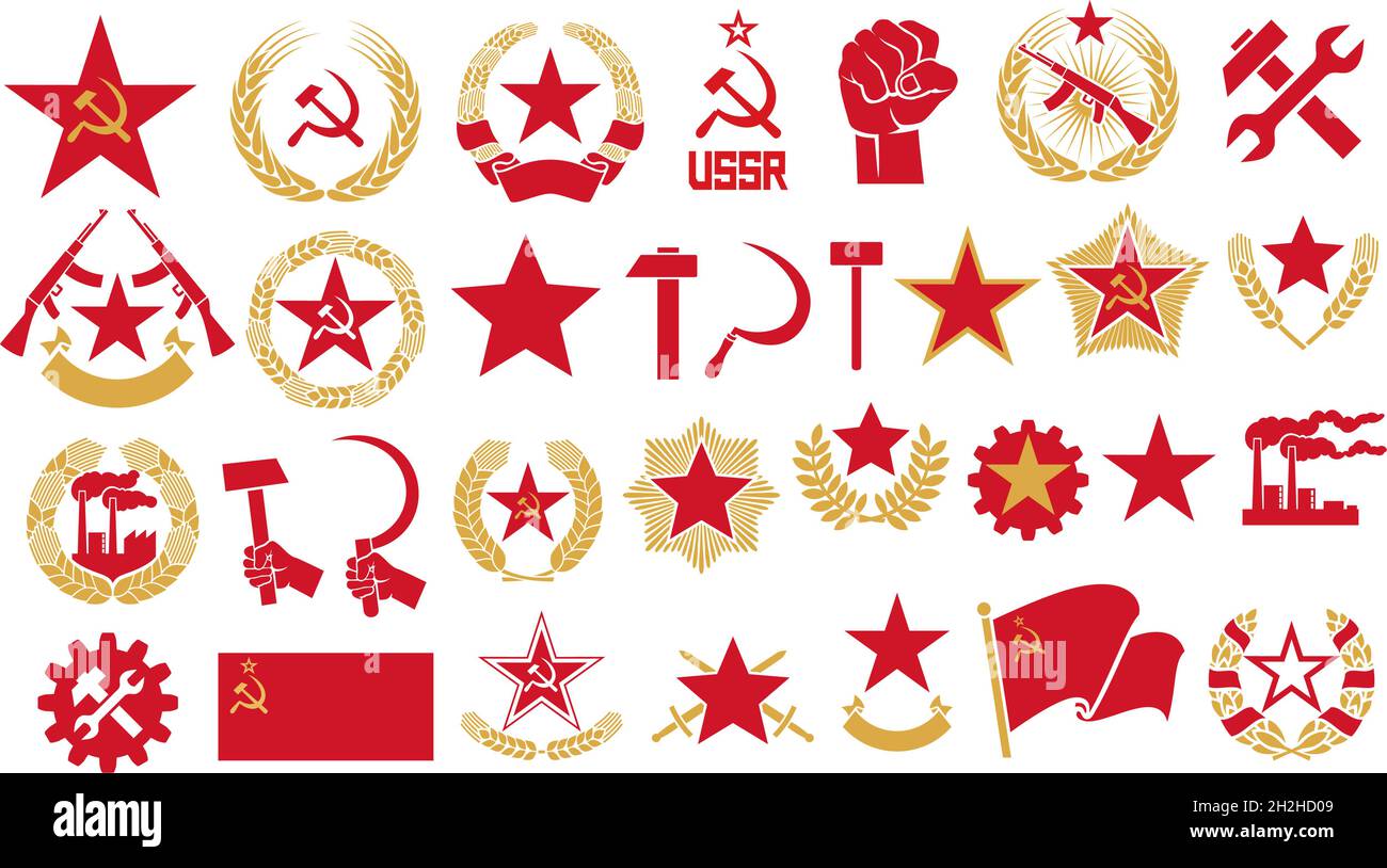 Kommunismus und Sozialismus Vektor-Ikonen setzen Vektor-Illustration Stock Vektor