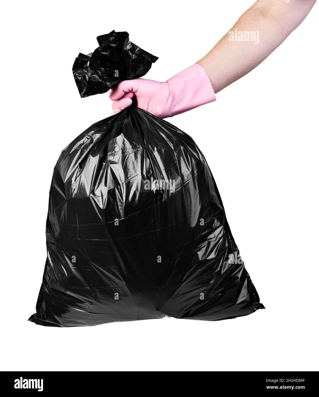 Plastiktüte Müll Abfall Umwelt Müll Verschmutzung Hand halten Handschuh Schutz tragen Müll Stockfoto