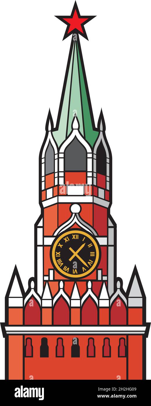Kreml-Turm mit Uhr in Moskau Vektor-Illustration Stock Vektor