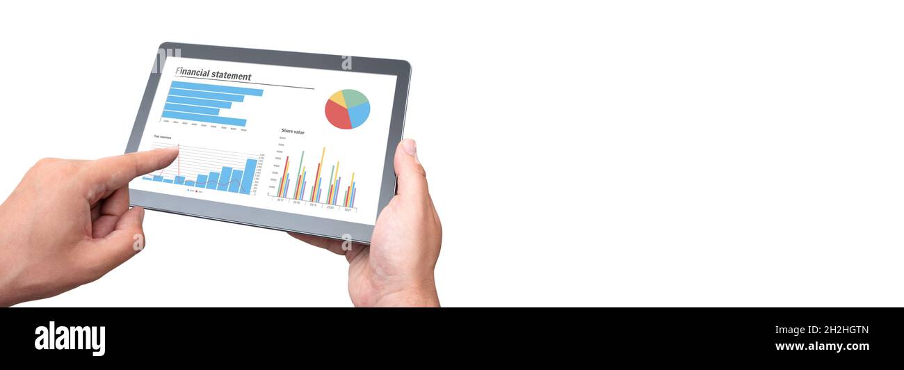 Analyst arbeitet mit den Daten. Diagramme auf dem Bildschirm Stockfoto