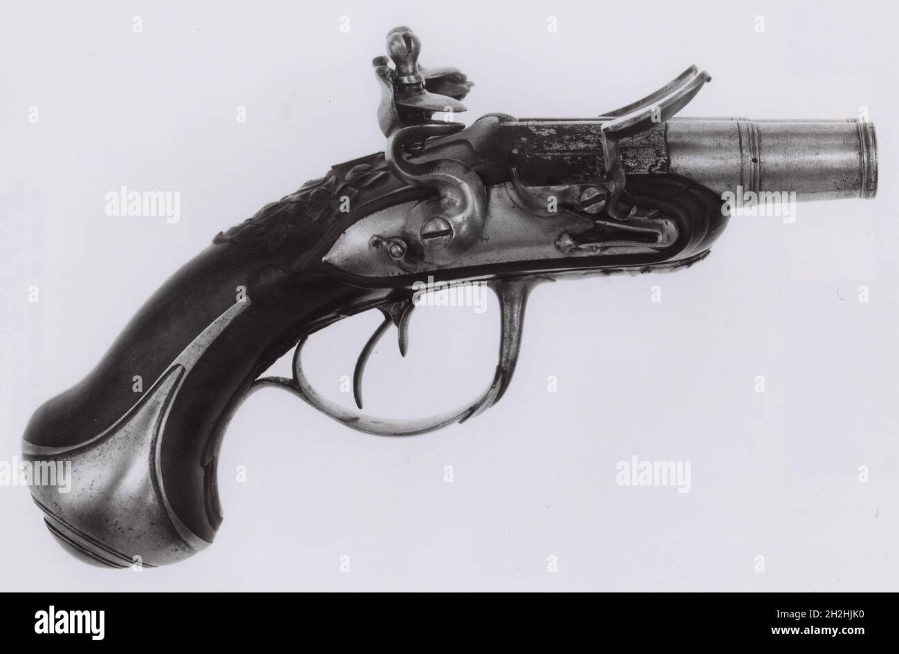 Doppel-Barrel Pocket Flintlock Breech-Loading Pistole, Frankreich, c. 1740/50. Stockfoto