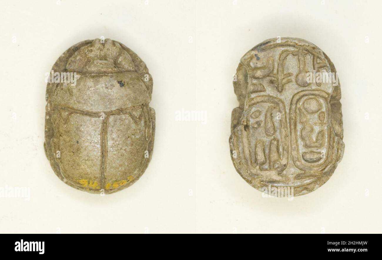 Scarab: Nebmaatra (Amenhotep III) und Königin Tiye, Ägypten, Neues Königreich, Dynastie 18, Regierungszeit von Amenhotep IIII (ca. 1390-1352 v. Chr.). Stockfoto