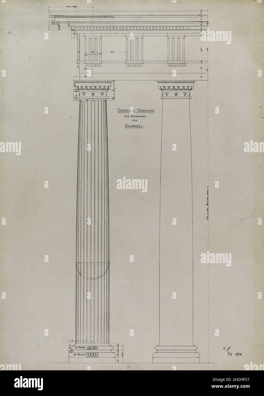 Architekturorden, Dorischer Renaissancerorden von Vincenzo Scamozzi, Höhe, 5. Juni 1870. Stockfoto