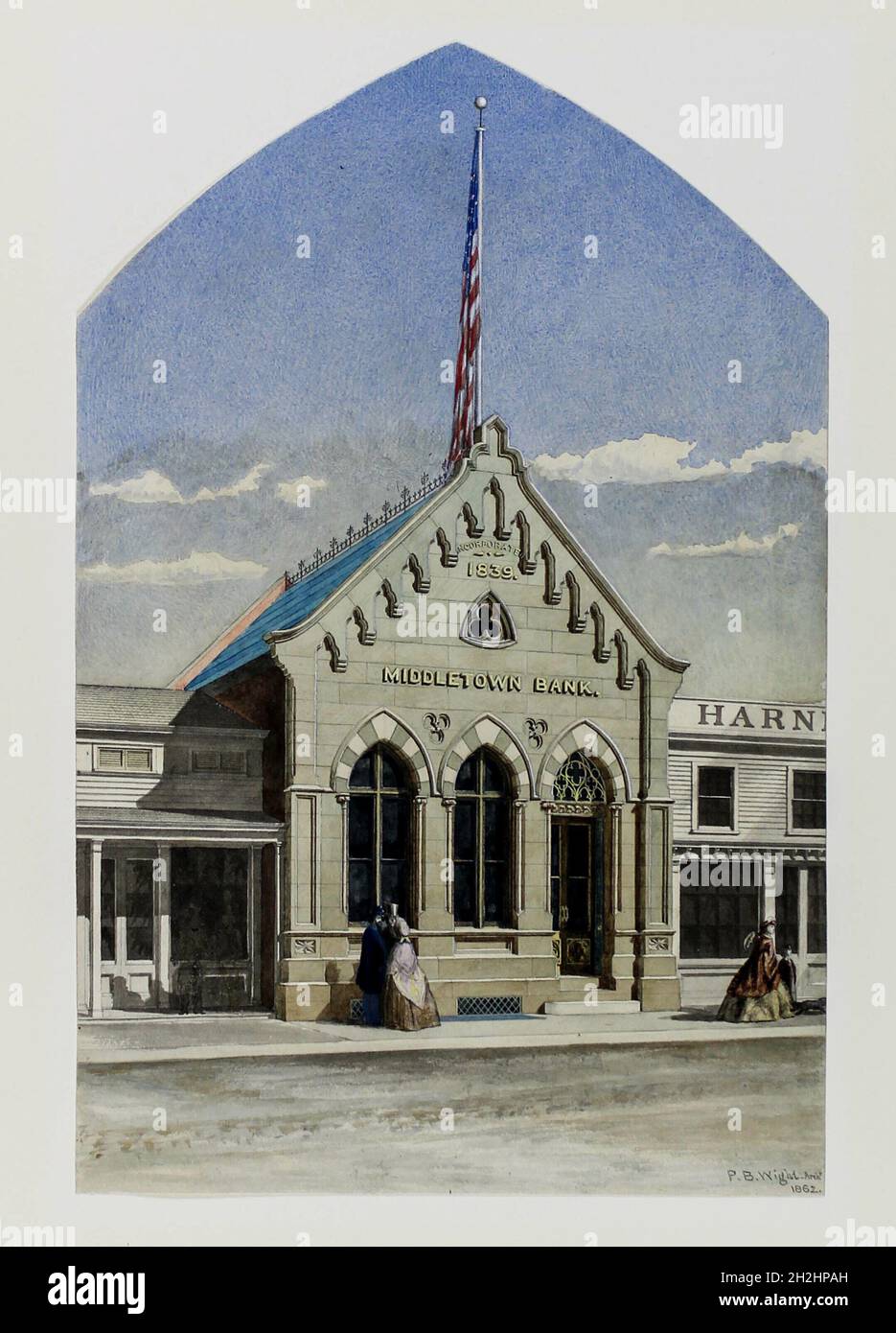Middletown Bank, New York, Perspective, 1862. Stockfoto