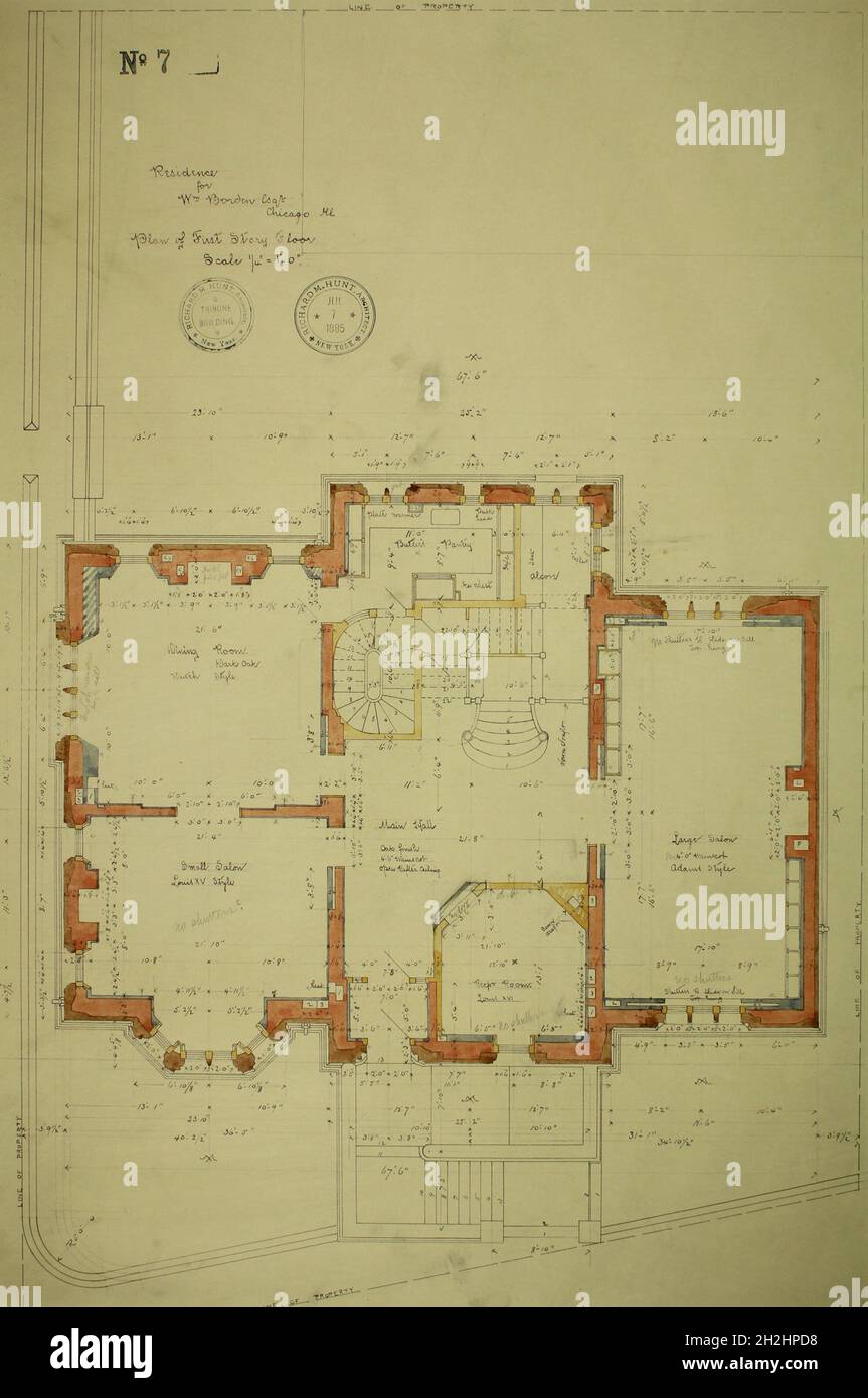 William Borden Residence, Chicago, Illinois, First Floor Plan, 1886. Stockfoto