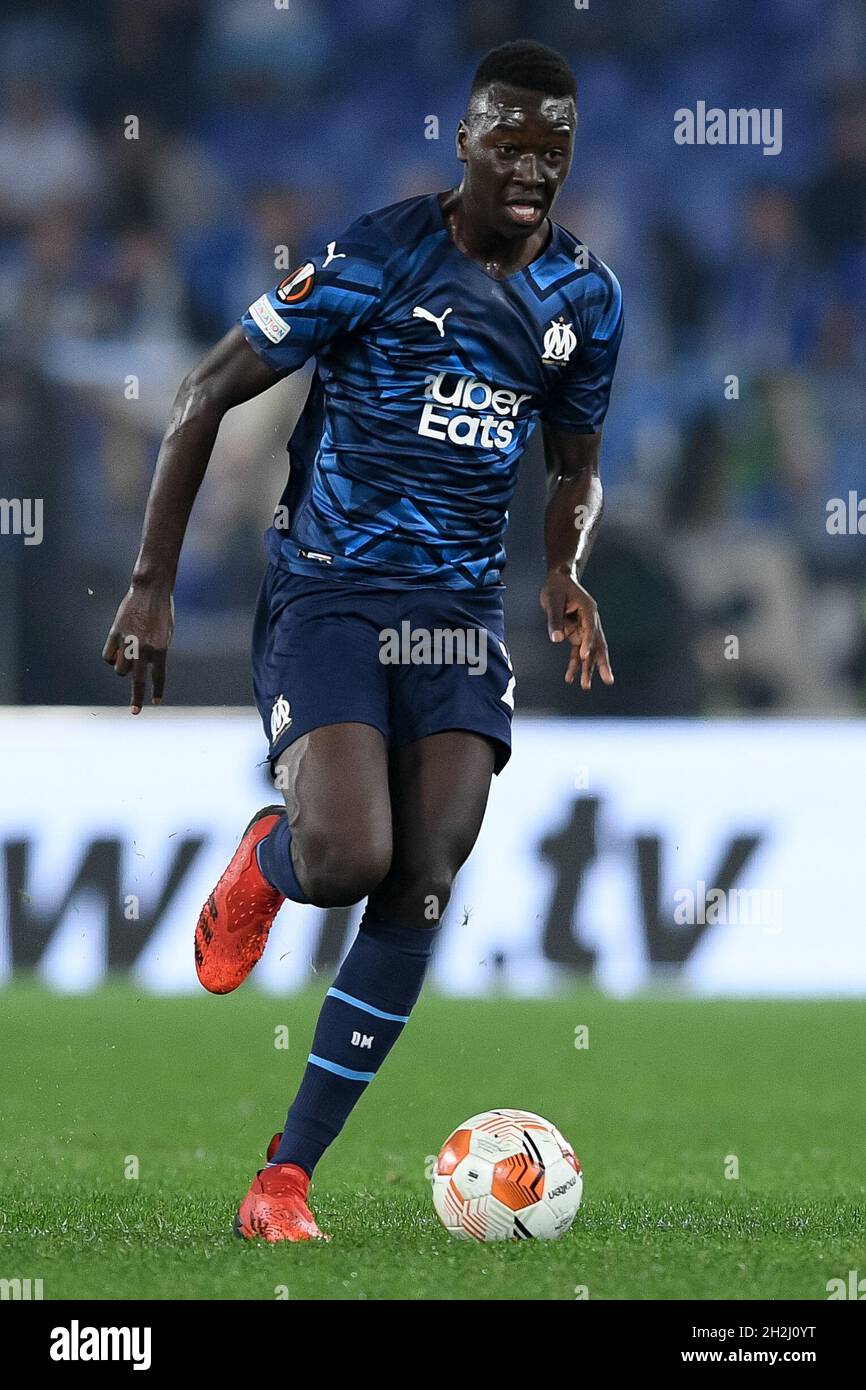 Rom, Italien. Oktober 2021. Pape Gueye von Olympique de Marseille während des UEFA Europa League Group E-Spiels zwischen Latium und Olympique de Marseille im Stadio Olimpico, Rom, Italien am 21. Oktober 2021. Kredit: Giuseppe Maffia/Alamy Live Nachrichten Stockfoto