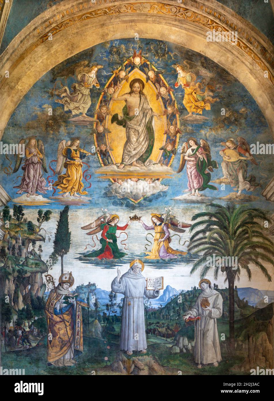 Rom - der Jesus Christus und die Krönung der heiligen Bernhardine von Siena in der Kirche Basilica di Santa Maria in Aracoeli von Pinturicchio Stockfoto