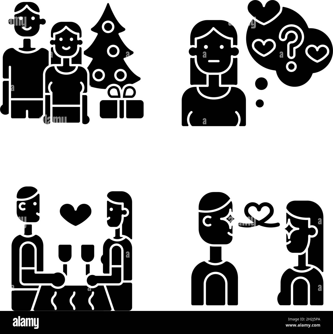 Verliebte schwarze Glyphen-Symbole auf weißem Raum Stock Vektor