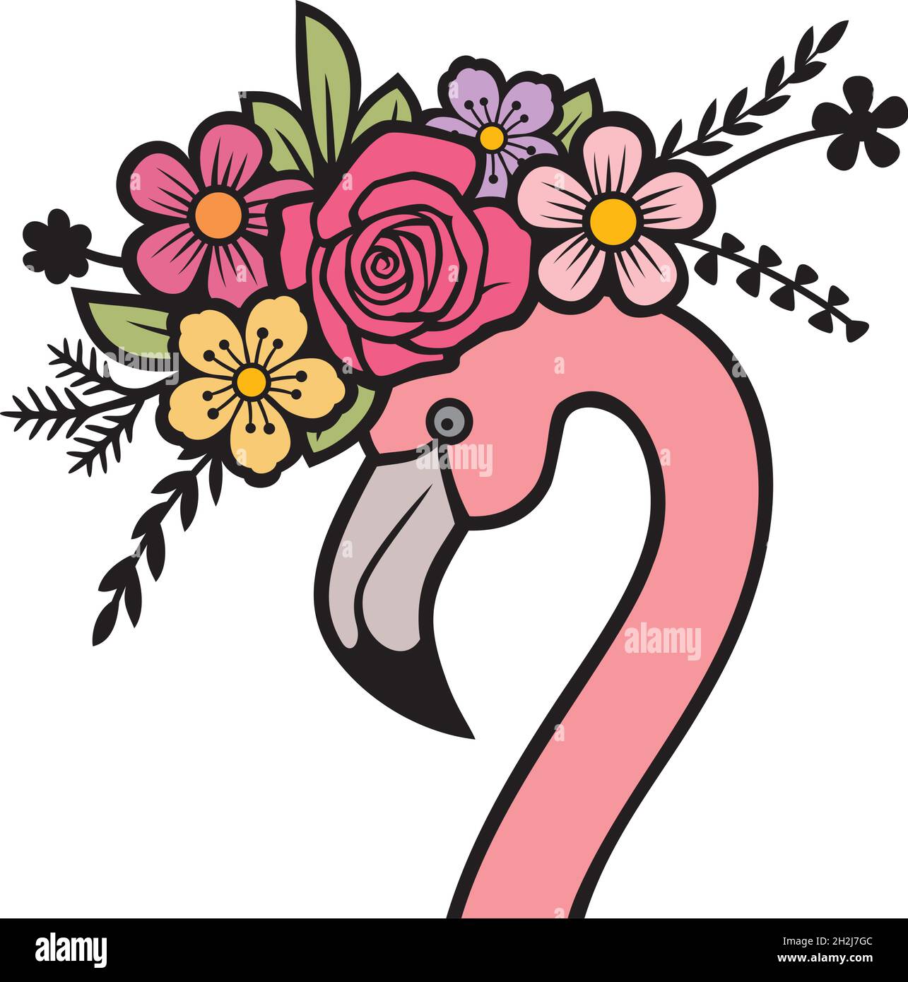 Flamingo Kopf mit Blumen Vektor-Illustration Stock Vektor