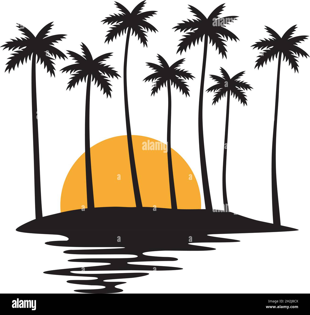 Tropische Insel mit Palmen und Sonnenuntergang Stock Vektor
