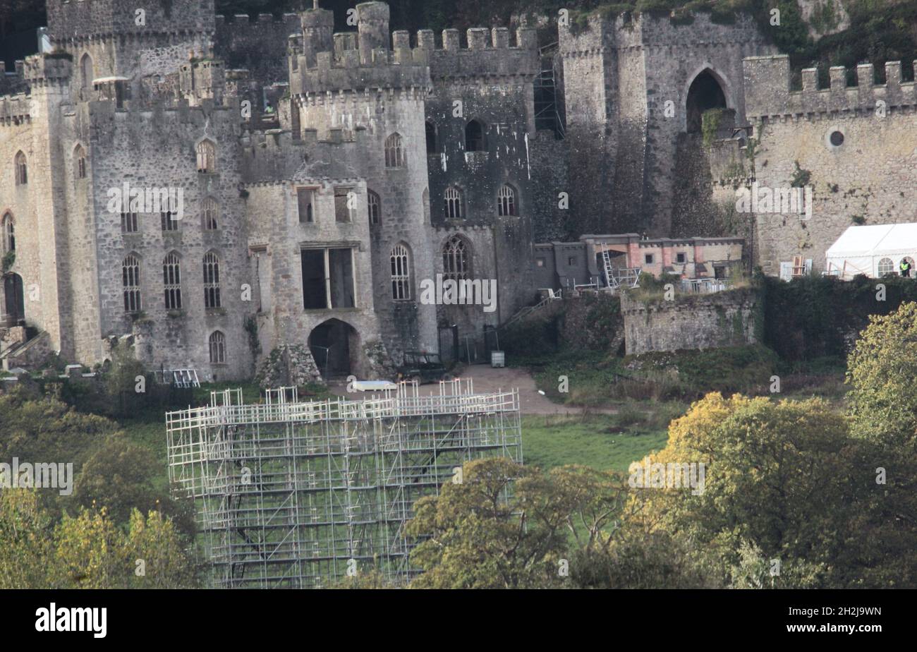 I' m a Celebrity Gwrych Castle Abergele North Wales, Neue Fotos zeigen die Vorbereitungen für die kommende Serie von I'm a Celebrity 2021 auf Schloss Gwrych Stockfoto