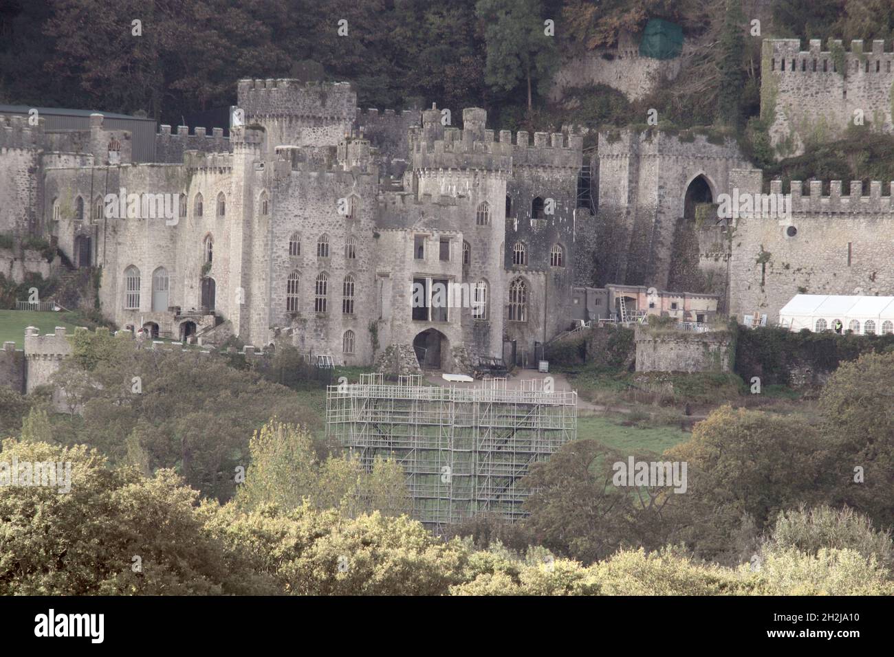 I' m a Celebrity Gwrych Castle Abergele North Wales, Neue Fotos zeigen die Vorbereitungen für die kommende Serie von I'm a Celebrity 2021 auf Schloss Gwrych Stockfoto