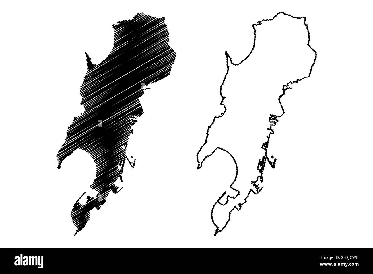 Mumbai City District (Maharashtra State, Konkan Division, Republik Indien) Kartenvektordarstellung, Scribble Sketch Mumbai City map Stock Vektor