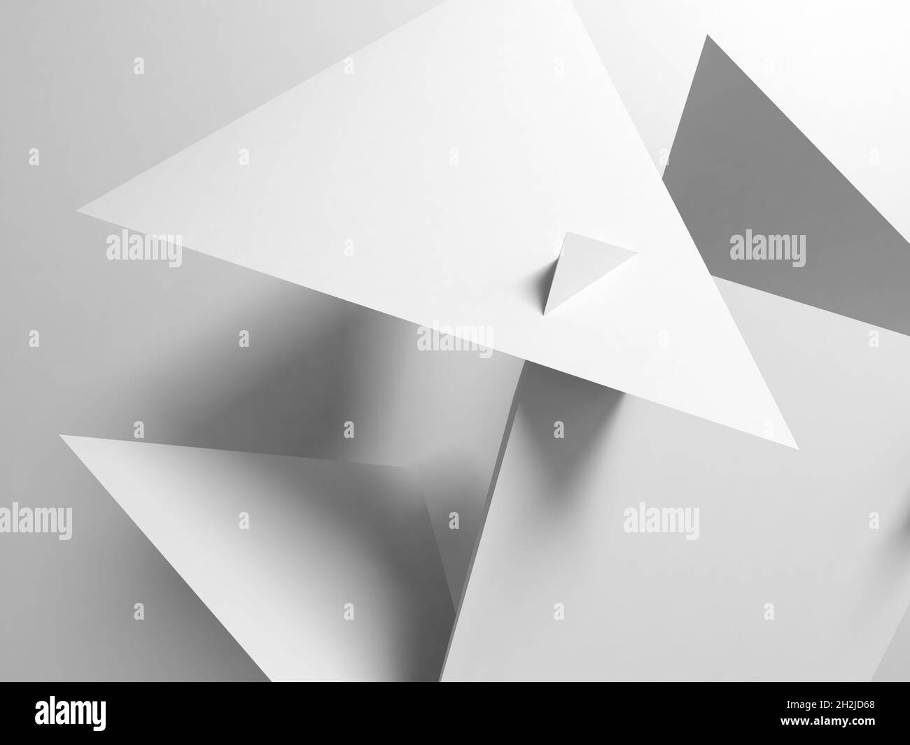 Abstrakte geometrische Installation mit überschneideten Pyramiden, moderner weißer grafischer Hintergrund. 3d-Renderdarstellung Stockfoto