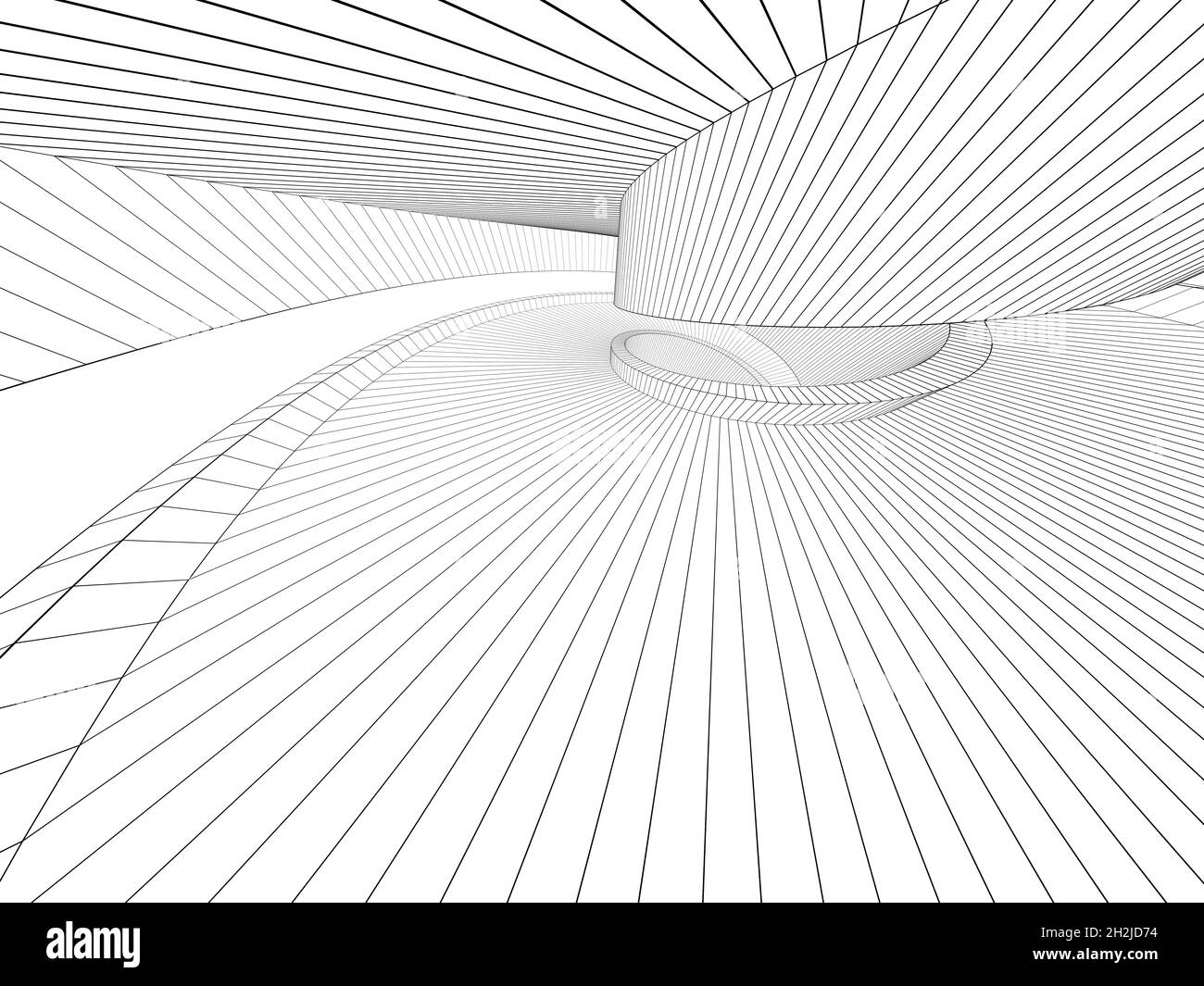 Umriss Drahtrahmen Spirale Innenraum Hintergrund, 3d-Darstellung Stockfoto