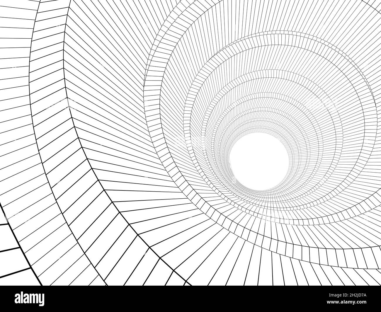 Umreißen Sie das Spiralmuster des Drahtrahmens über einer weißen 3D-Darstellung Stockfoto