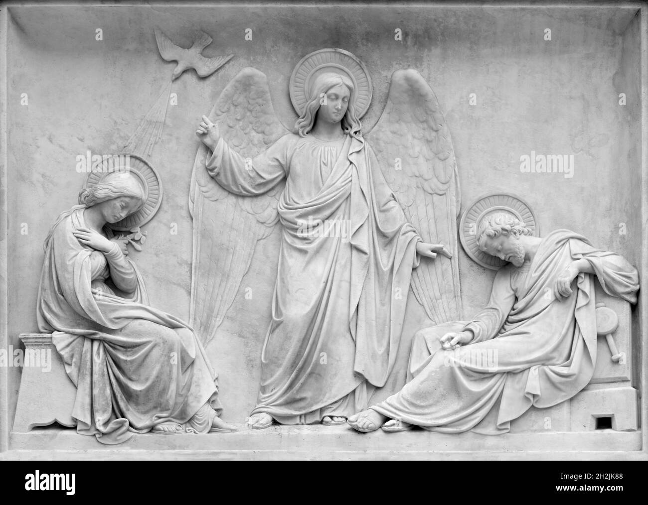 Rom - das Relief von Dream of st. Joseph über die Unbefleckte Empfängnis Säule auf der Piazza Espana Platz von Luigi Poletti entworfen . Stockfoto