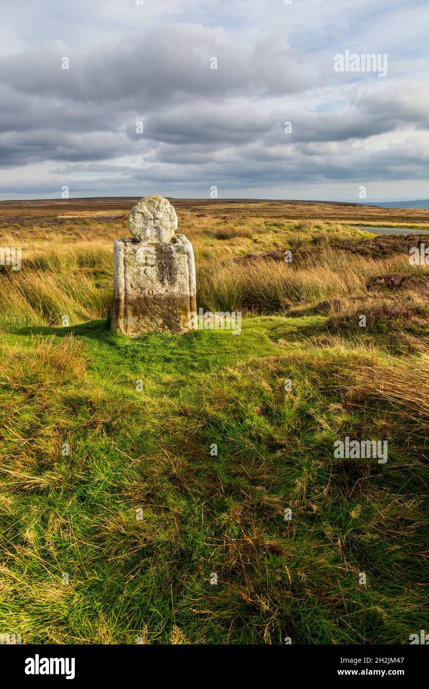 Der Wegweiser „Fat Betty“ auf Danby High Moor im North York Moors National Park, North Yorkshire, England Stockfoto