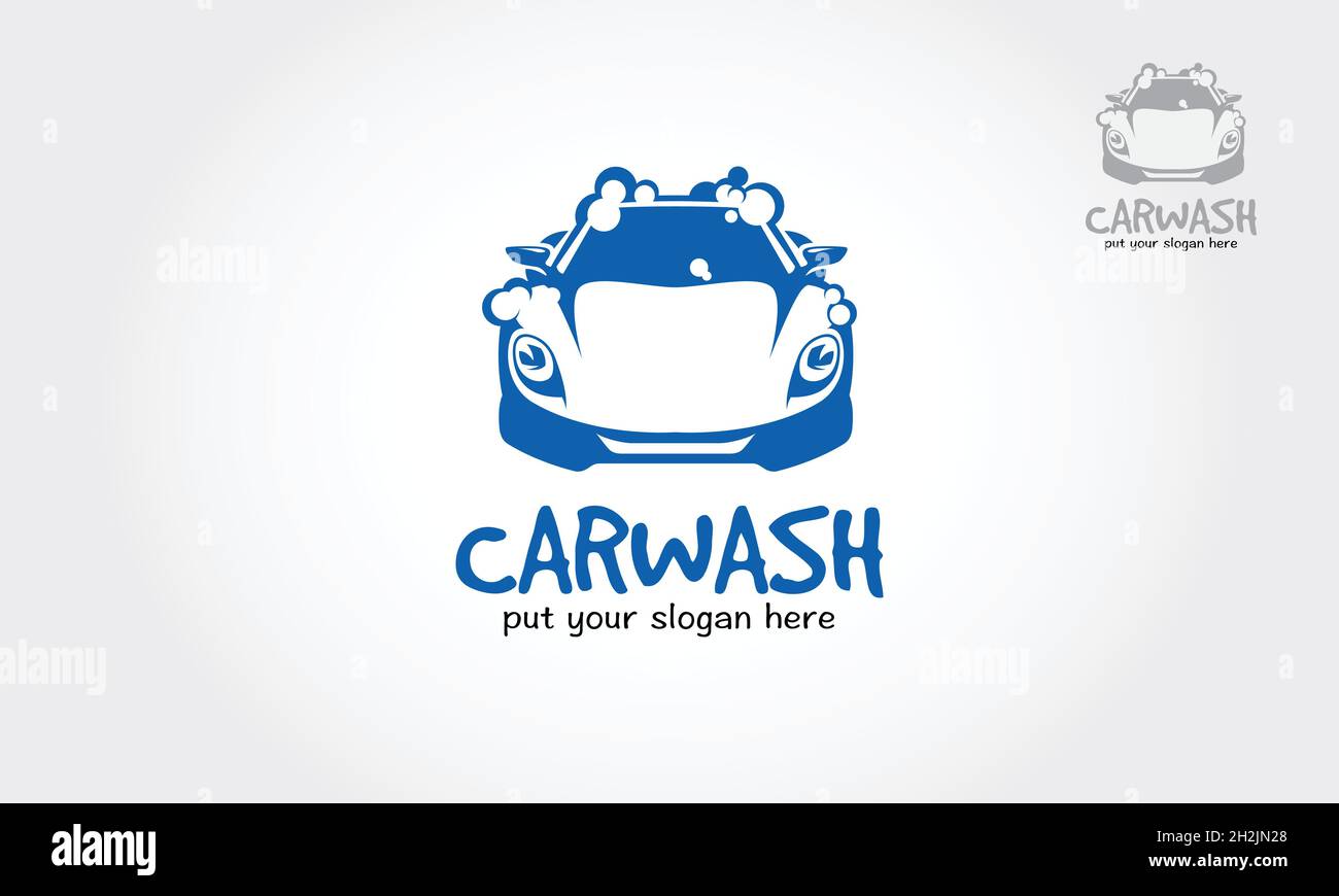 Autowaschblasen Service Cartoon Logo Illustration. Flache Icon moderne Vektor-Logo-Vorlage auf weißem Hintergrund. Stock Vektor