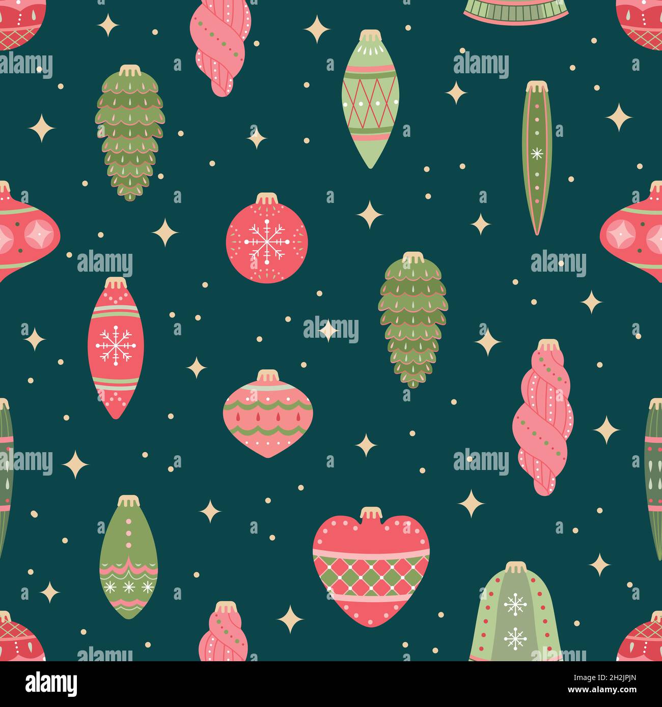 Vektor nahtlose Muster mit Weihnachten Spielzeug. Hintergrund zum neuen Jahr. Stock Vektor