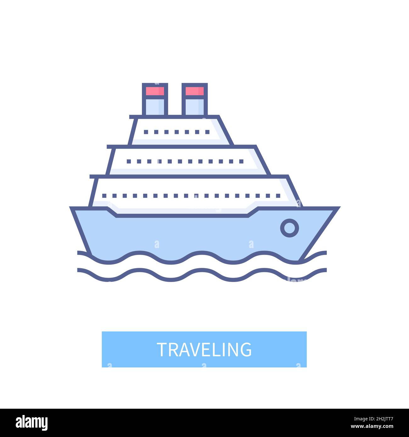 Reisen - modernes buntes Liniendesign-Symbol auf weißem Hintergrund. Ordentliches detailliertes Bild eines großen Kreuzfahrtschiffs, das auf den Wellen segelt. Abenteuer, Recr Stock Vektor