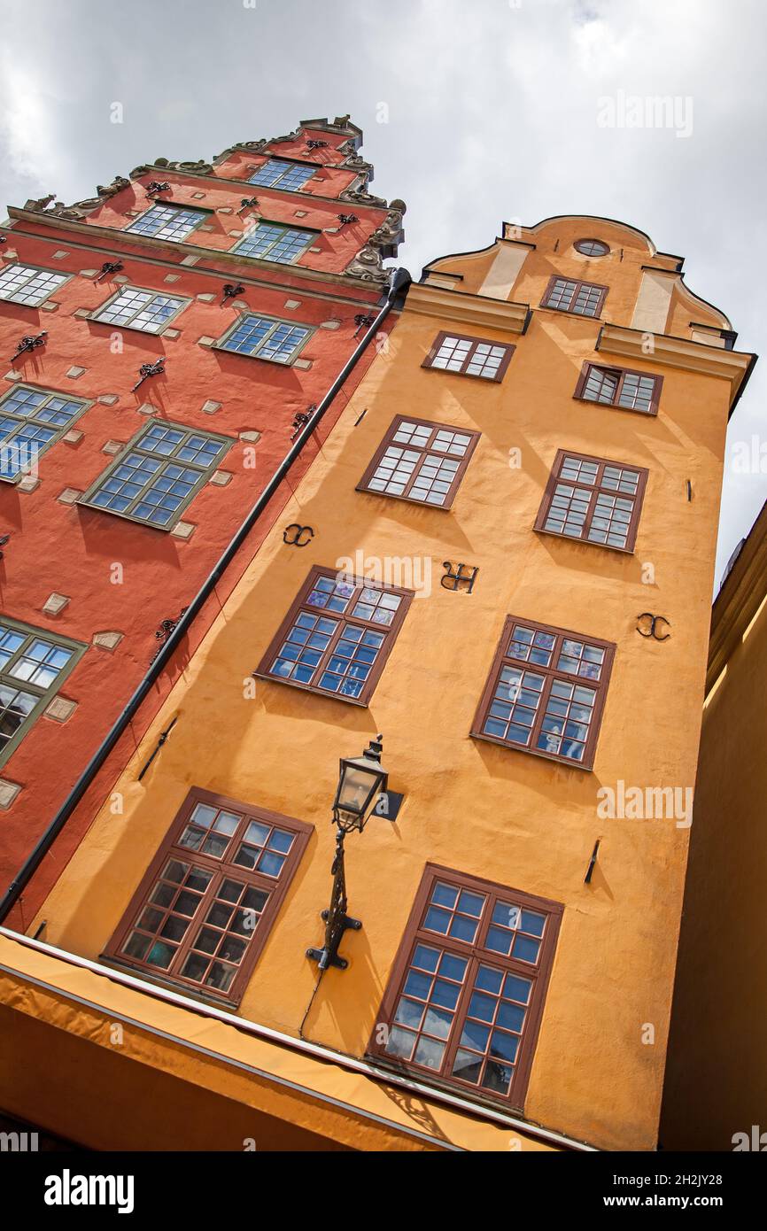 Berühmte Häuser auf dem Stortorget Platz in Stockholm, Schweden Stockfoto