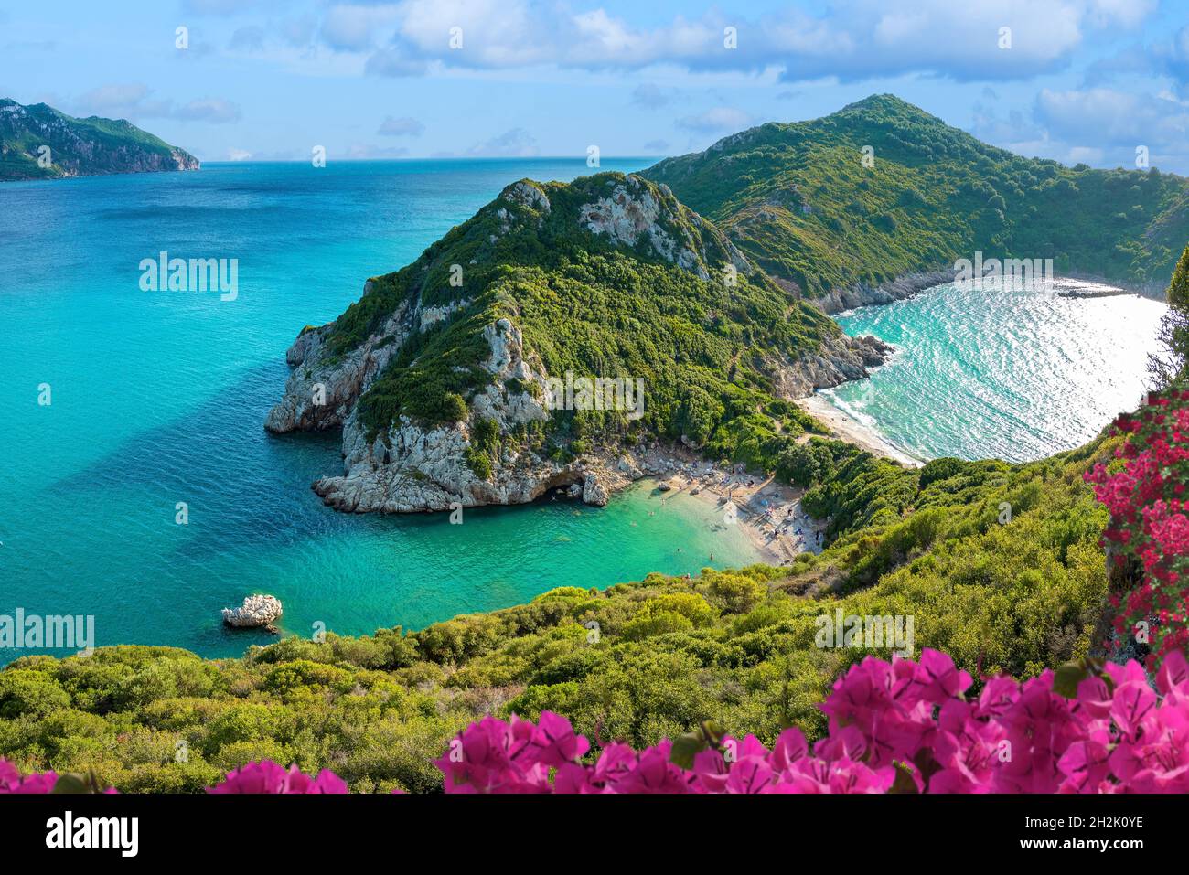 Blick auf den Strand von Porto Timoni, Korfu, Griechenland. Stockfoto