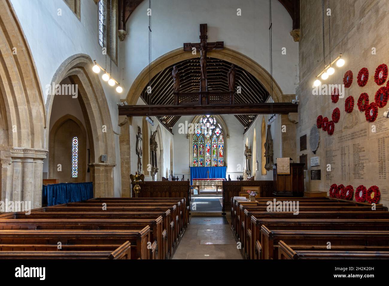 Innenraum der Pfarrkirche St. Edwards, Stow on the Wold Town, Gloucestershire, Cotswolds, England Stockfoto