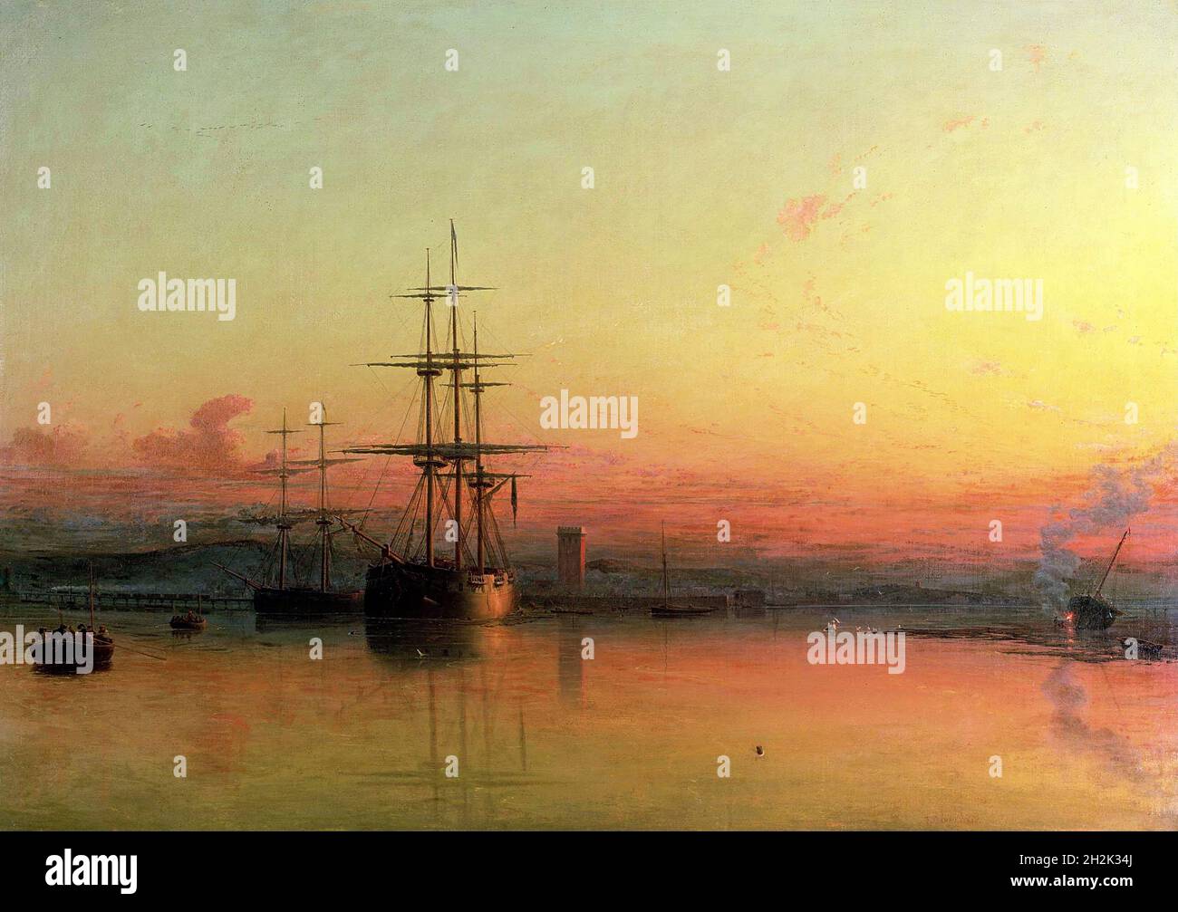 Dead Calm - Sunset at the Bight of Exmouth von Francis Danby (1793-1861), Öl auf Leinwand, 1855 Stockfoto