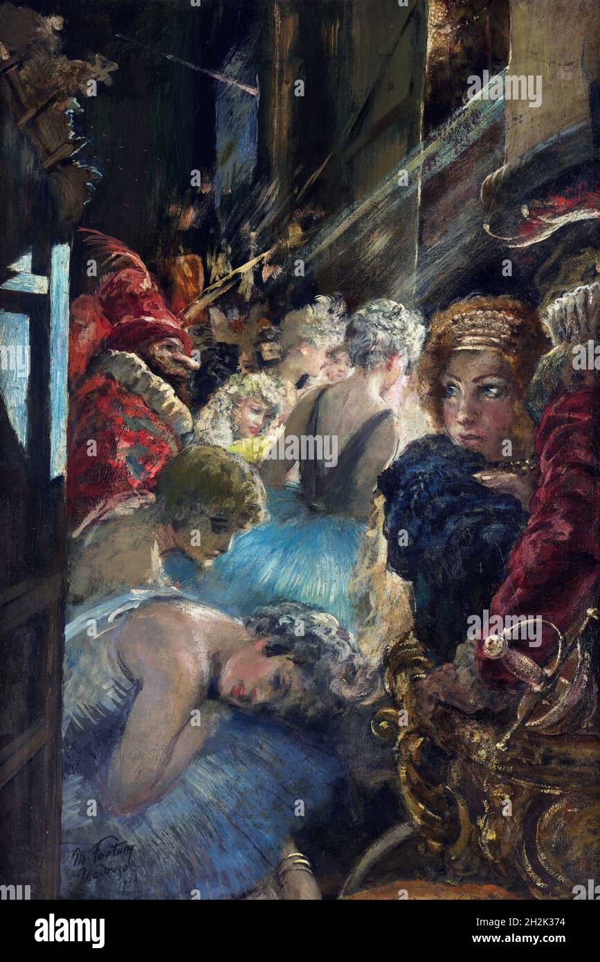 Backstage des La Scala Theaters von Mariano Fortuny y Madrazo (1871-1949), Tempera auf Karton, 1934 Stockfoto