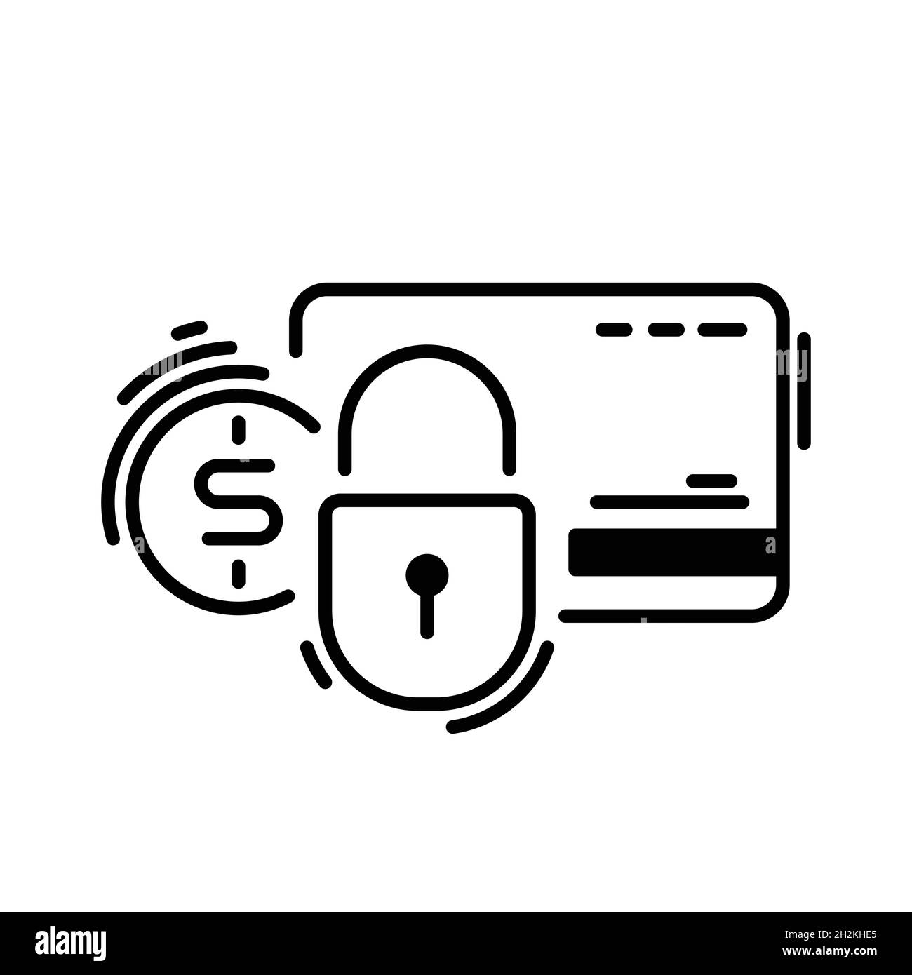 Bezahlen, Kreditkarte, Schutz, sicher Zahlungsmethoden Thin-Line-Symbol Stock Vektor