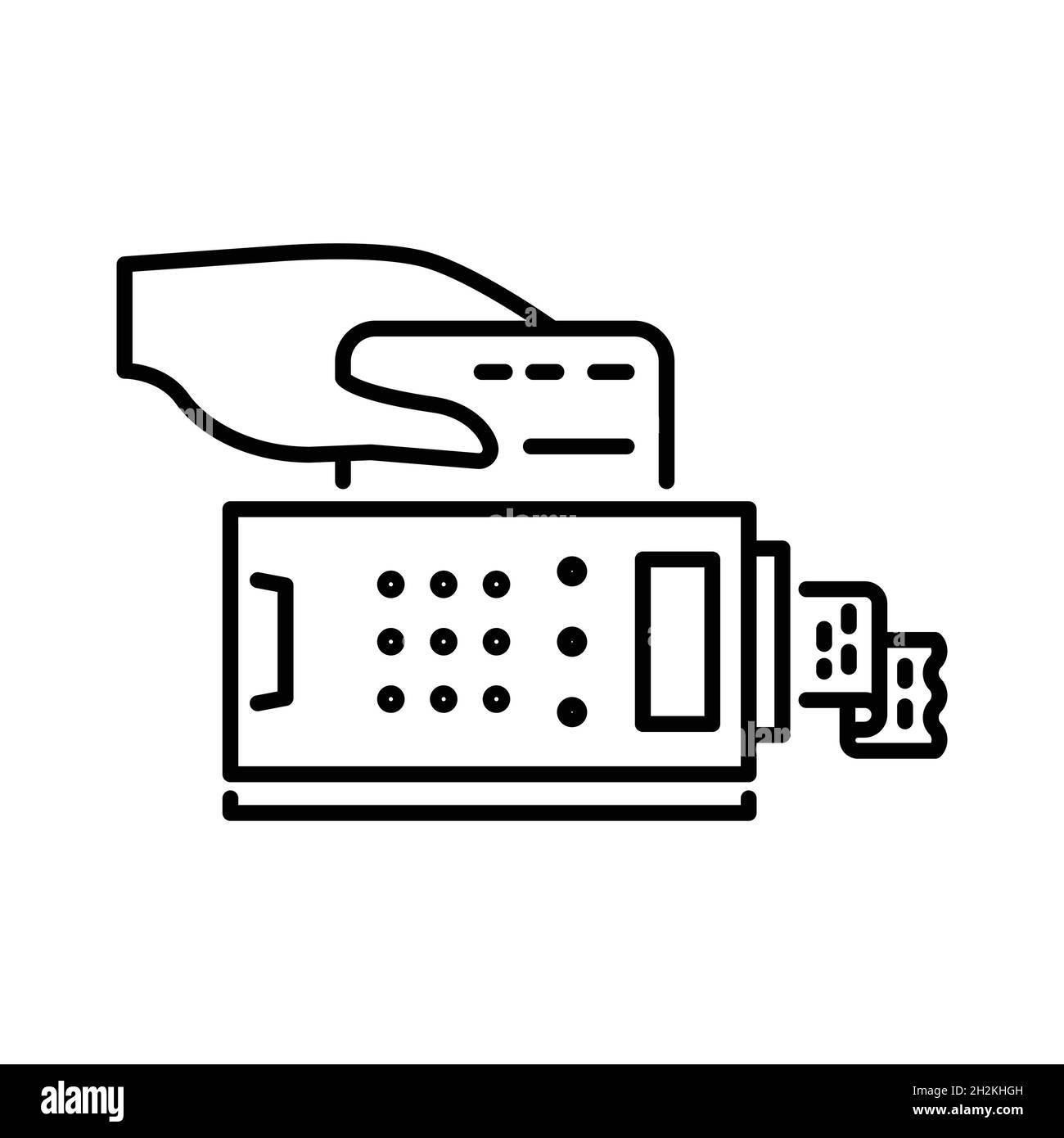 Symbol für dünne Linien der Zahlungsmethoden. Bezahlen Sie mit Kreditkarte, Shopping POS Terminal Stock Vektor