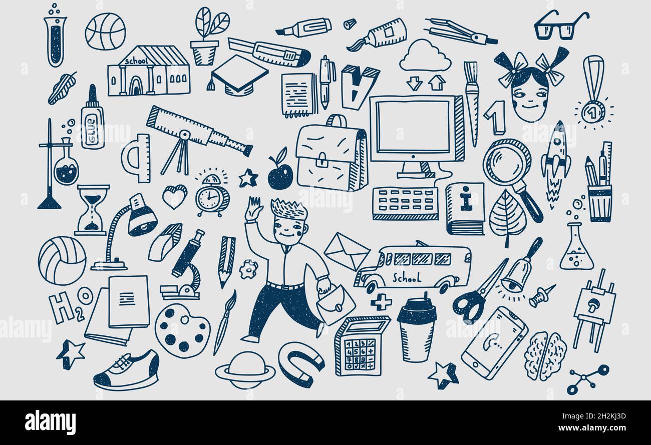Handgezeichnete Vektor Doodle Schule Symbole und Symbole. Stock Vektor