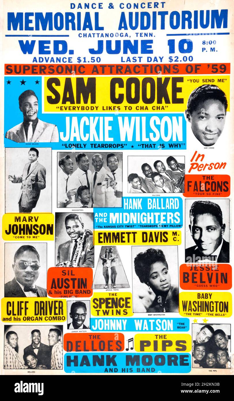SAM COOKE und andere US-Sänger auf einem Tourposter 1965 für Chattanooke, Tennessee. Stockfoto