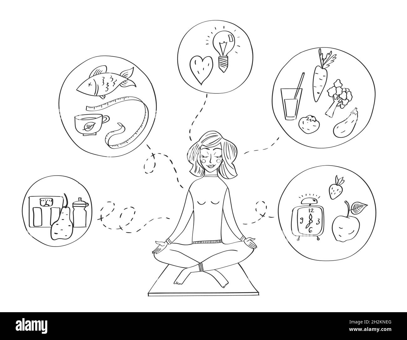 Mädchen sitzt in der Lotusposition und meditiert Stock Vektor