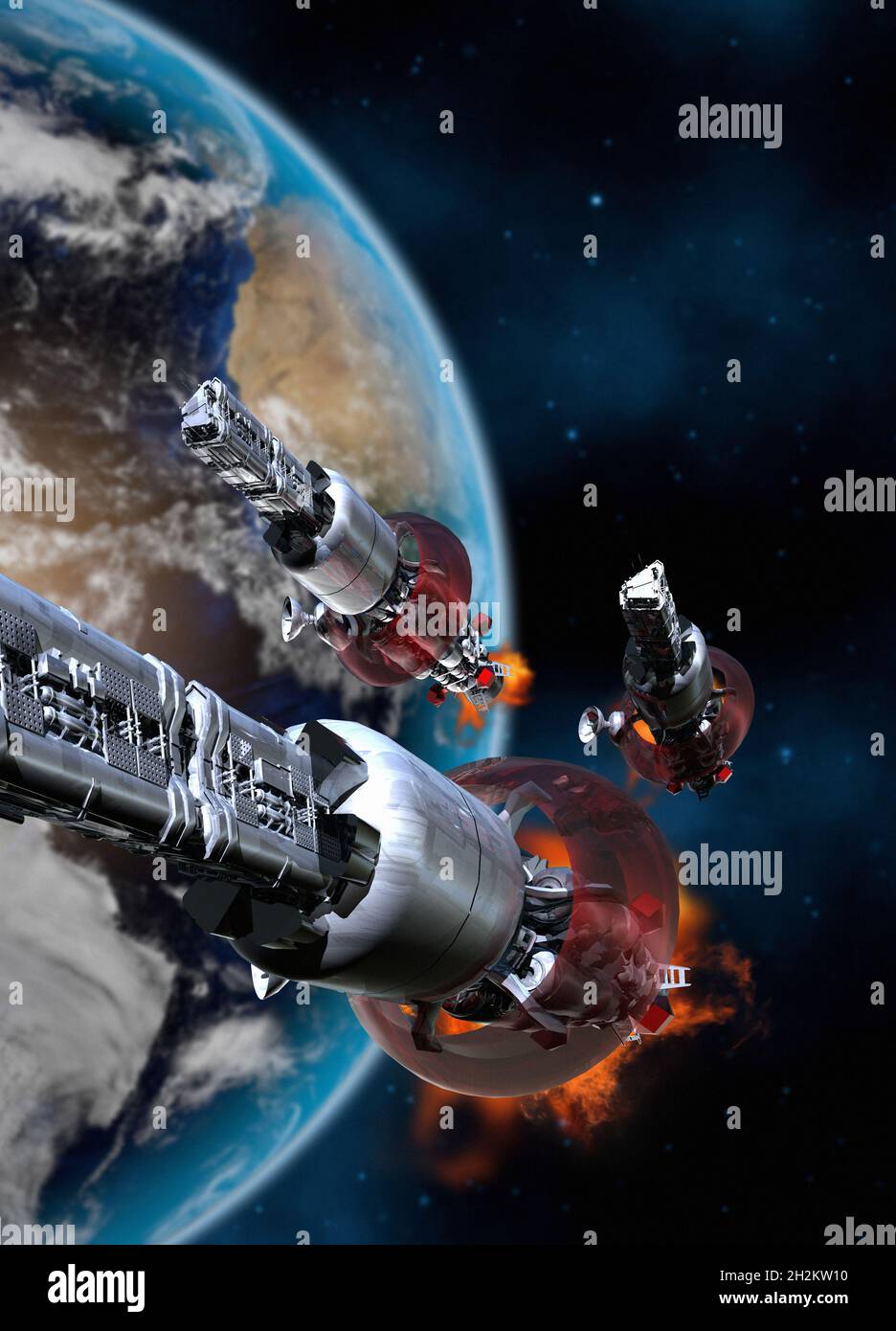 Raumschiffe mit Warpantrieb, konzeptionelle Illustration Stockfoto
