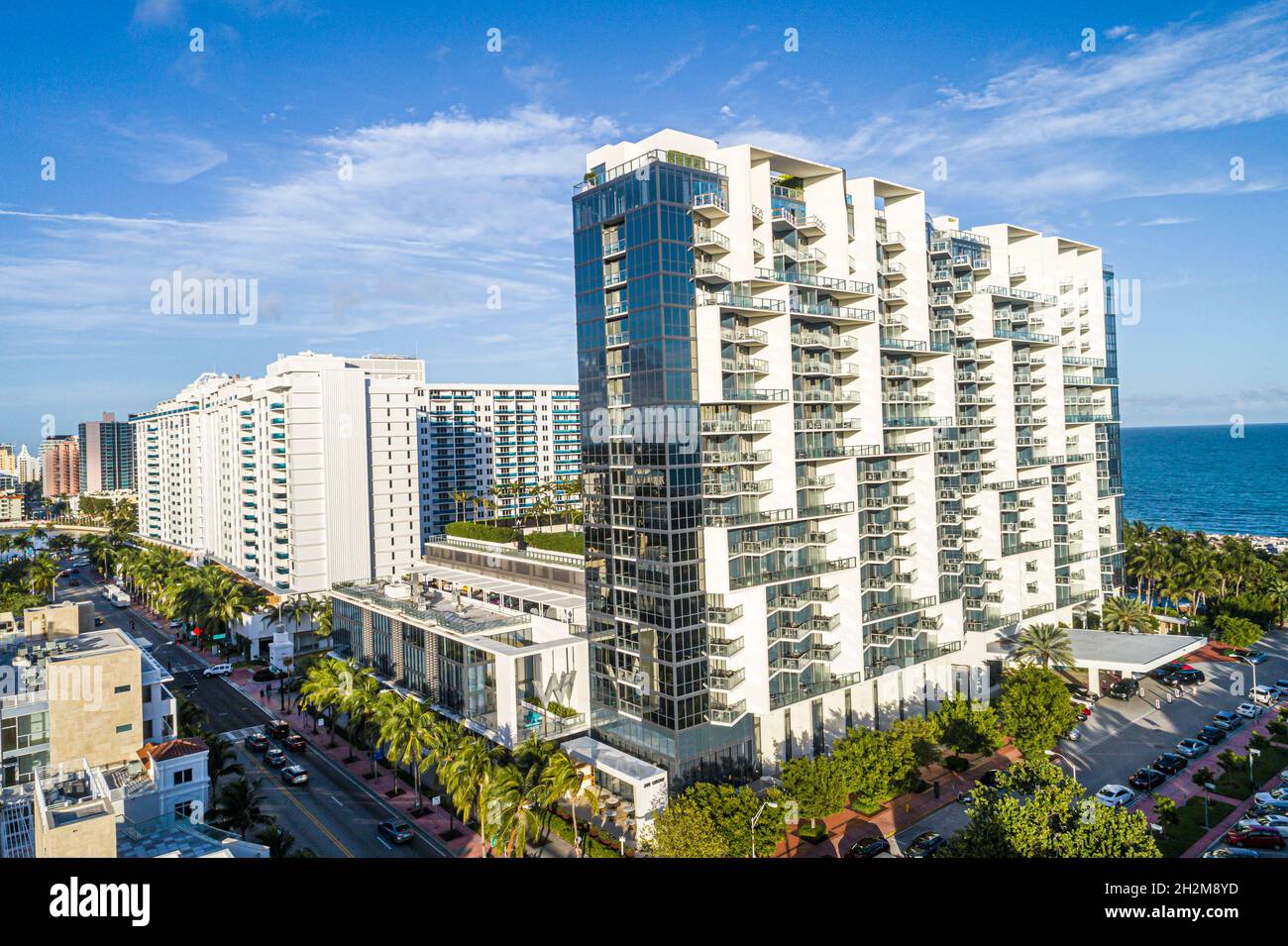 Miami Beach Florida, Luftaufnahme von oben, W South Beach Hotel, 1 Hotel South Beach Collins Avenue Atlantischer Ozean Stockfoto
