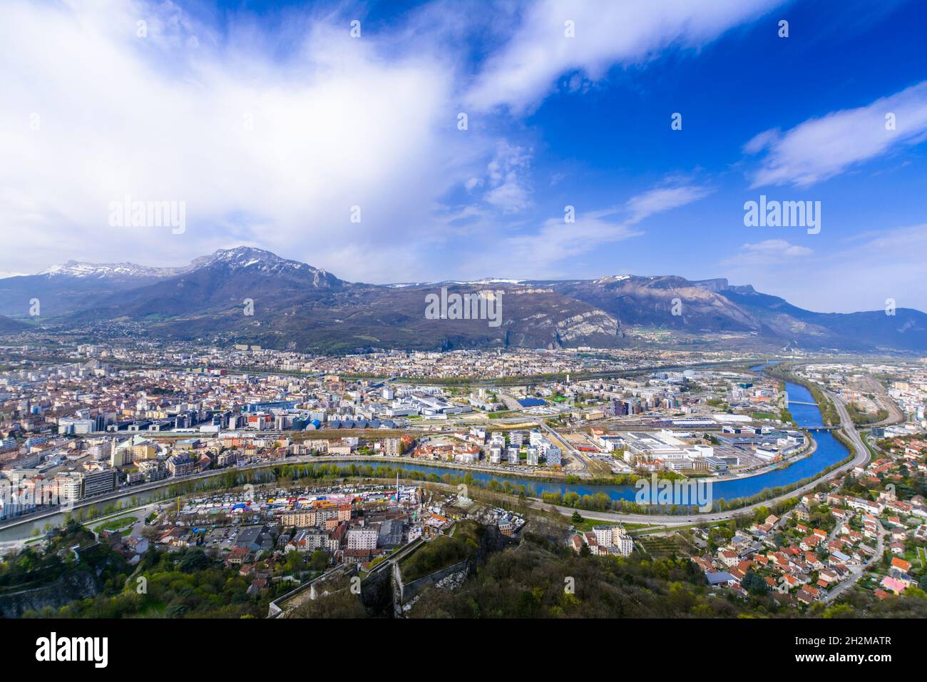 Grenoble Stadt sehen vom Standpunkt der Bastille aus Stockfoto