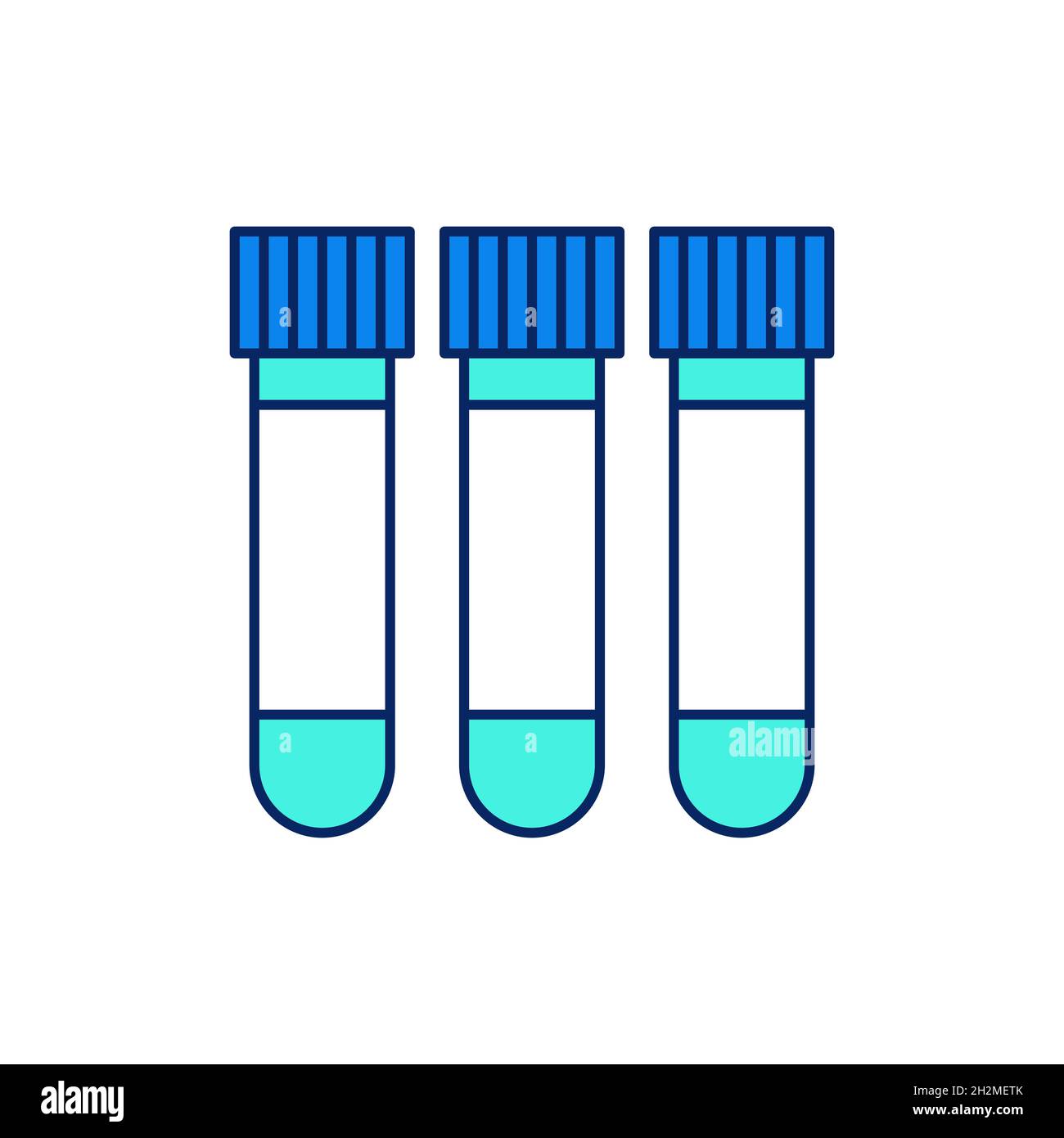Röhrchen für die Blutanalyse – Vektorsymbol. Coronavirus- oder COVID-19-Element, flacher Linienstil. Blaue und neonfarbene Farbpalette Stock Vektor