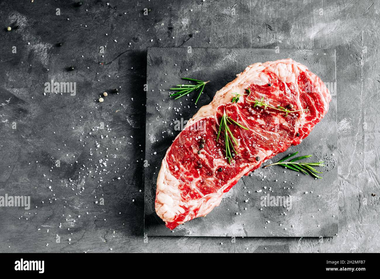 Prime roh Striploin Steak Black ahgus close up Stockfoto