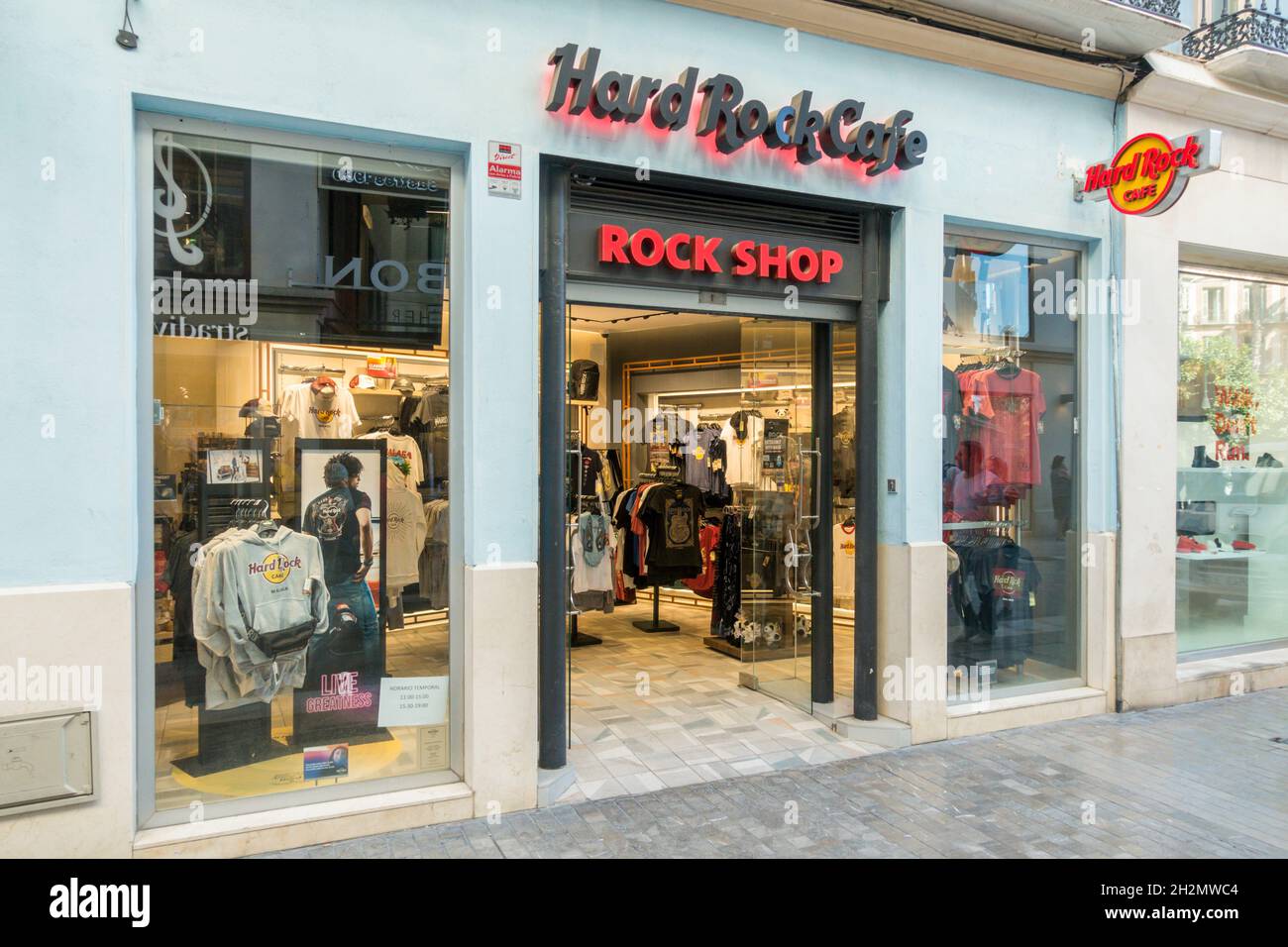 Hard Rock Shop Malaga, Zentrum von Malaga, Andalusien, Malaga Spanien. Stockfoto