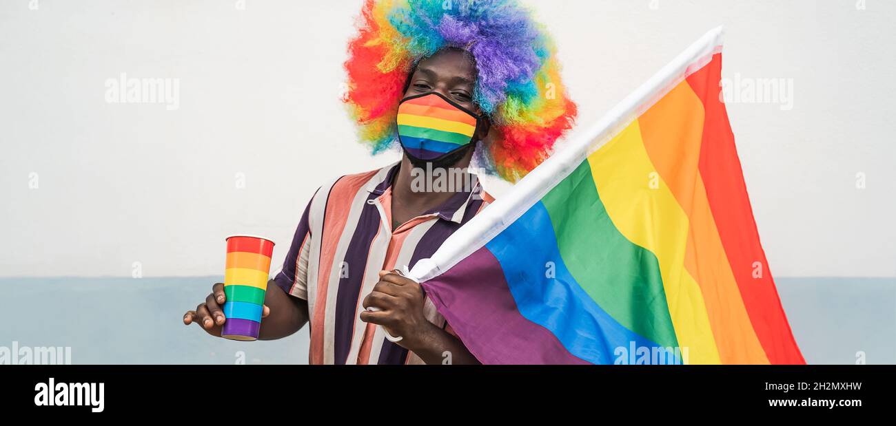 Afro Gay man having fun Celebrating Gay Pride Festival - LGBTQ Community concept Stockfoto