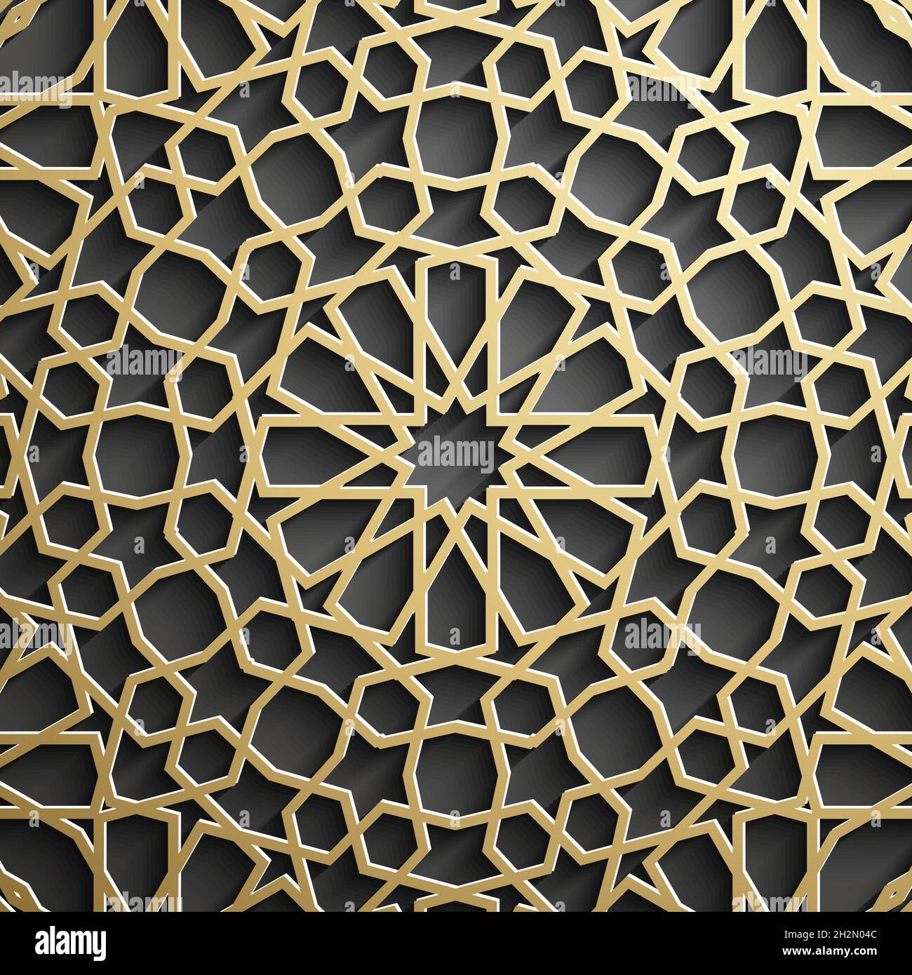 Goldenes islamisches Muster auf schwarzem Hintergrund. Islamischer Ornamentvektor, persischer Motiff. Stock Vektor