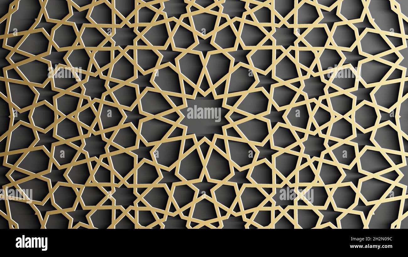 Goldenes islamisches Muster auf schwarzem Hintergrund. Islamischer Ornamentvektor, persischer Motiff. Stock Vektor